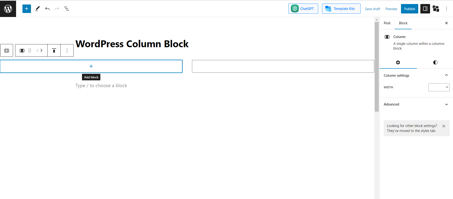 click on add block option