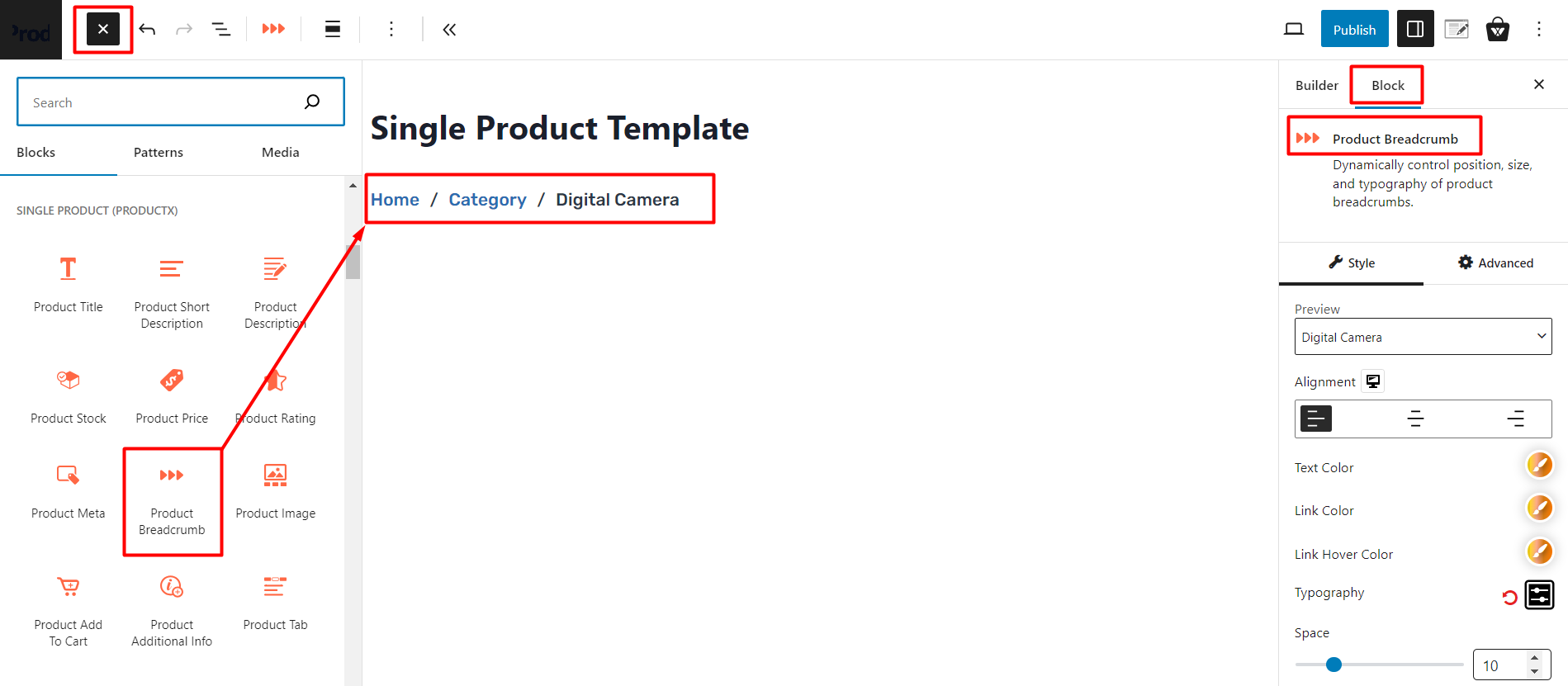 Adding ProductX Breadcrumb to the Single Product Page Template