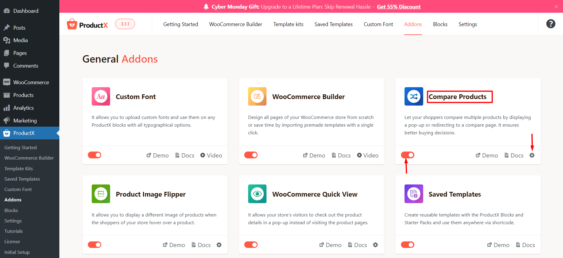 Enabling the WooCommerce Products Compare Addon 