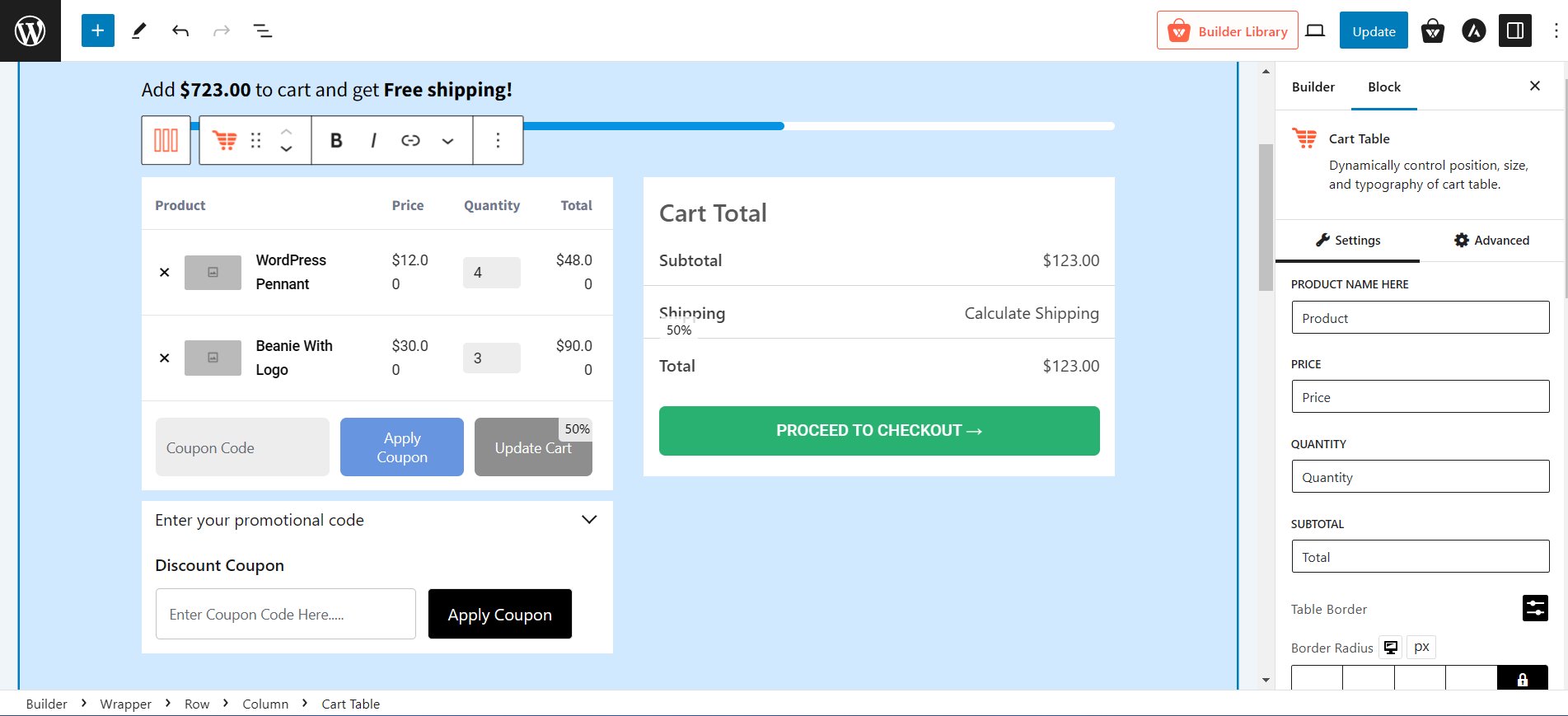 WooCommerce cart page settings