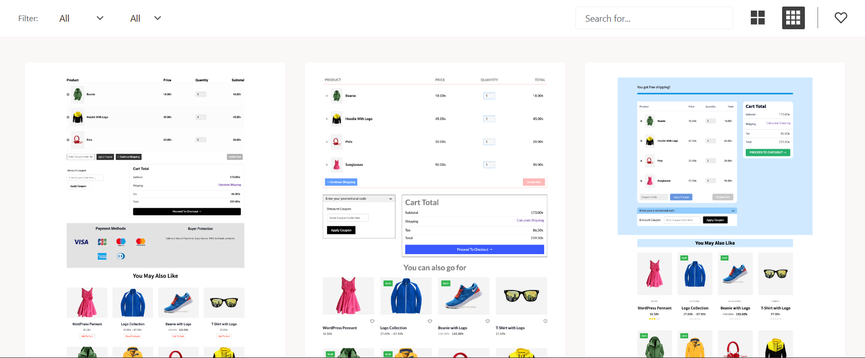 WooCommerce cart page templates