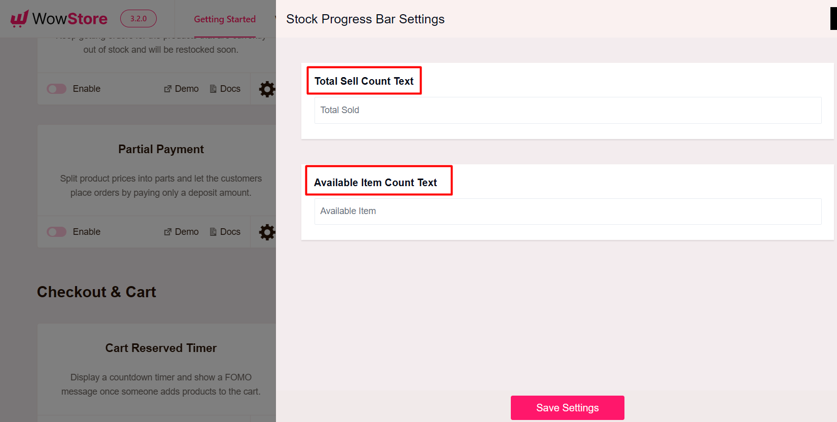 custom text for stock progress bar