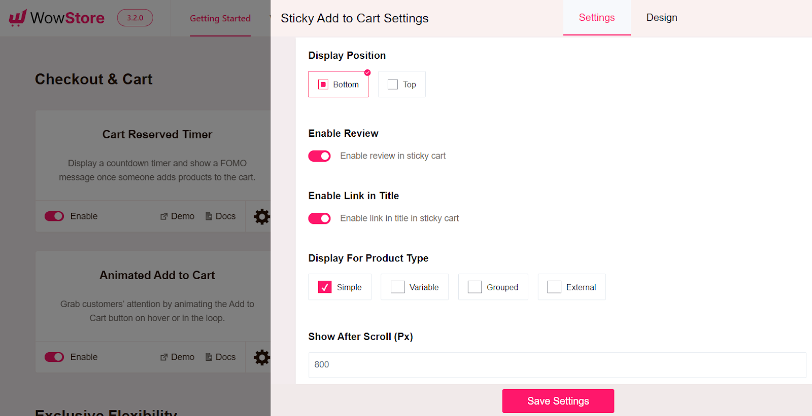 customize settings for sticky add to cart button