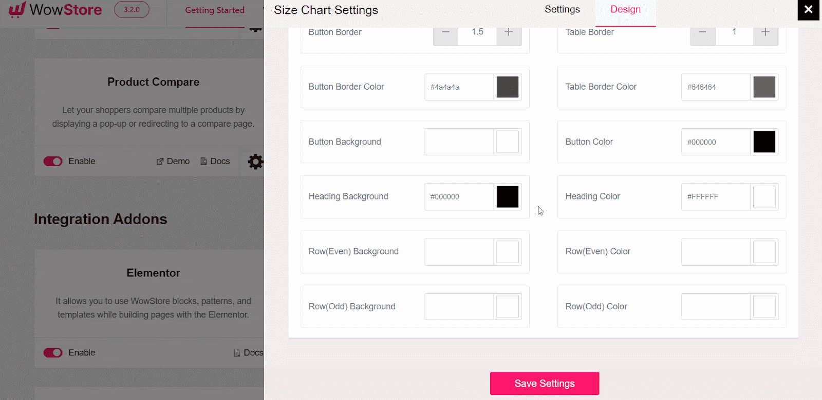 design the size chart