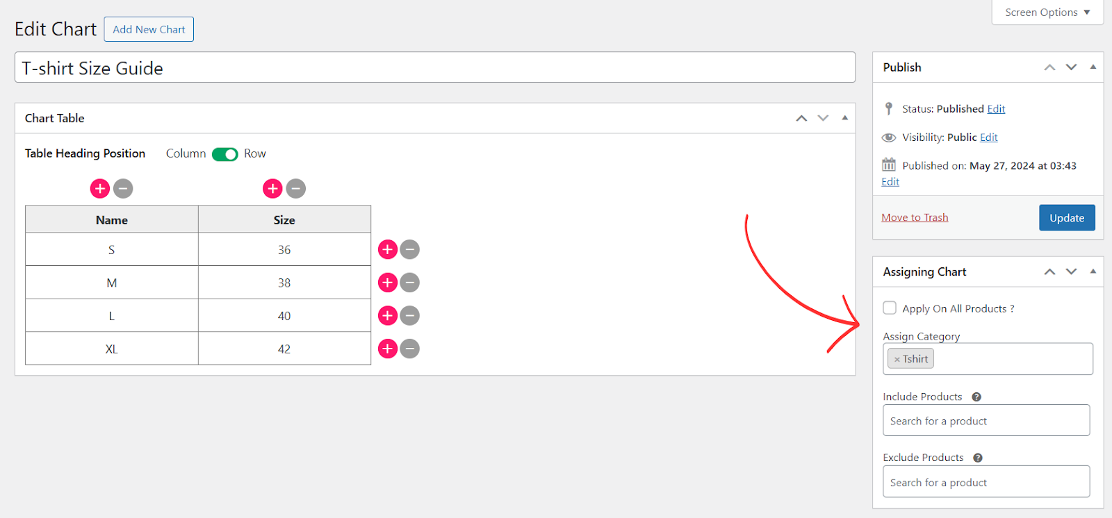 manage size charts easily