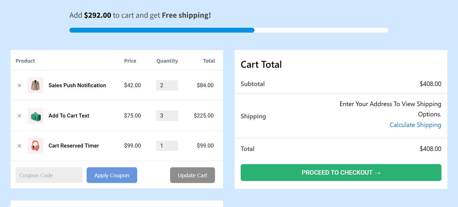 Place Anywhere - Free Shipping Progress Bar