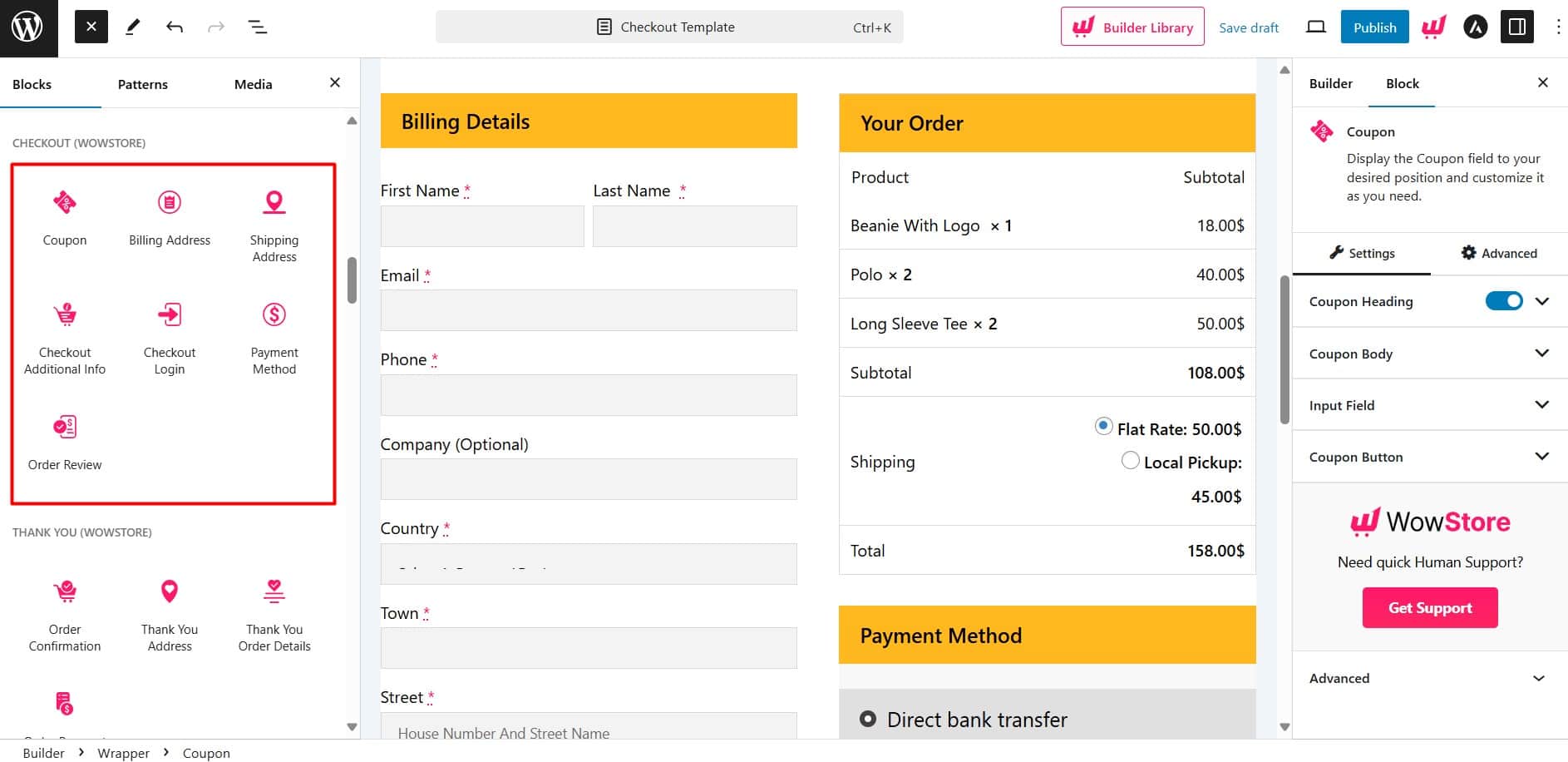 Add Required Blocks for checkout page template