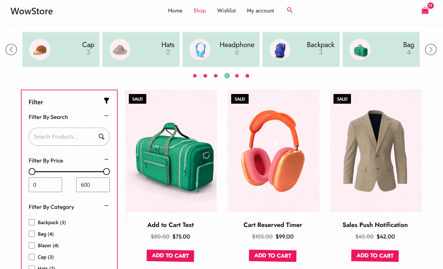 Categories on shop page by WowStore