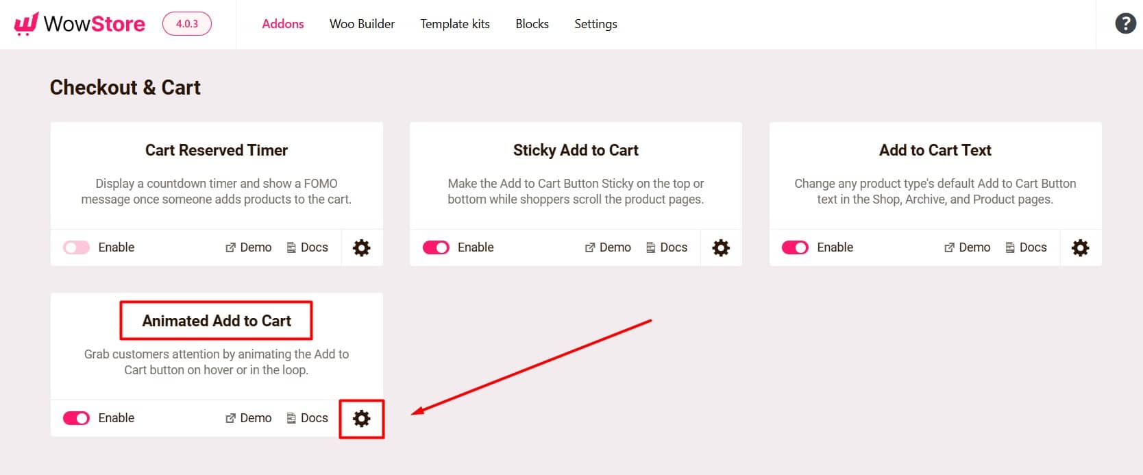 Click on Animated Add to Cart Gear Icon