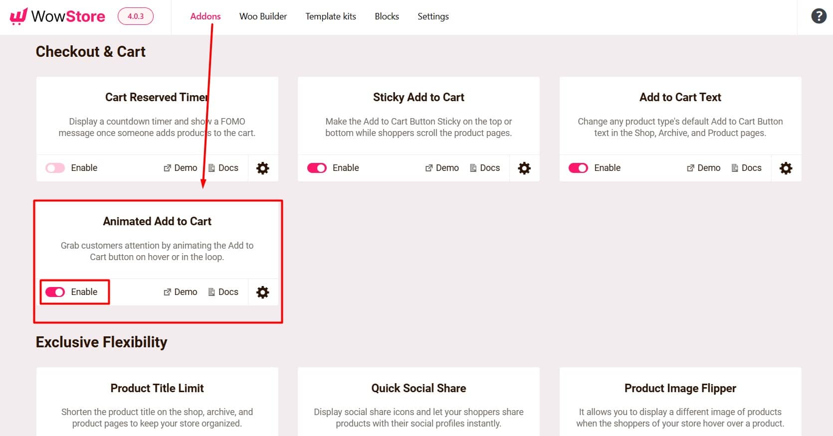 Enable Animated Add to Cart Addon