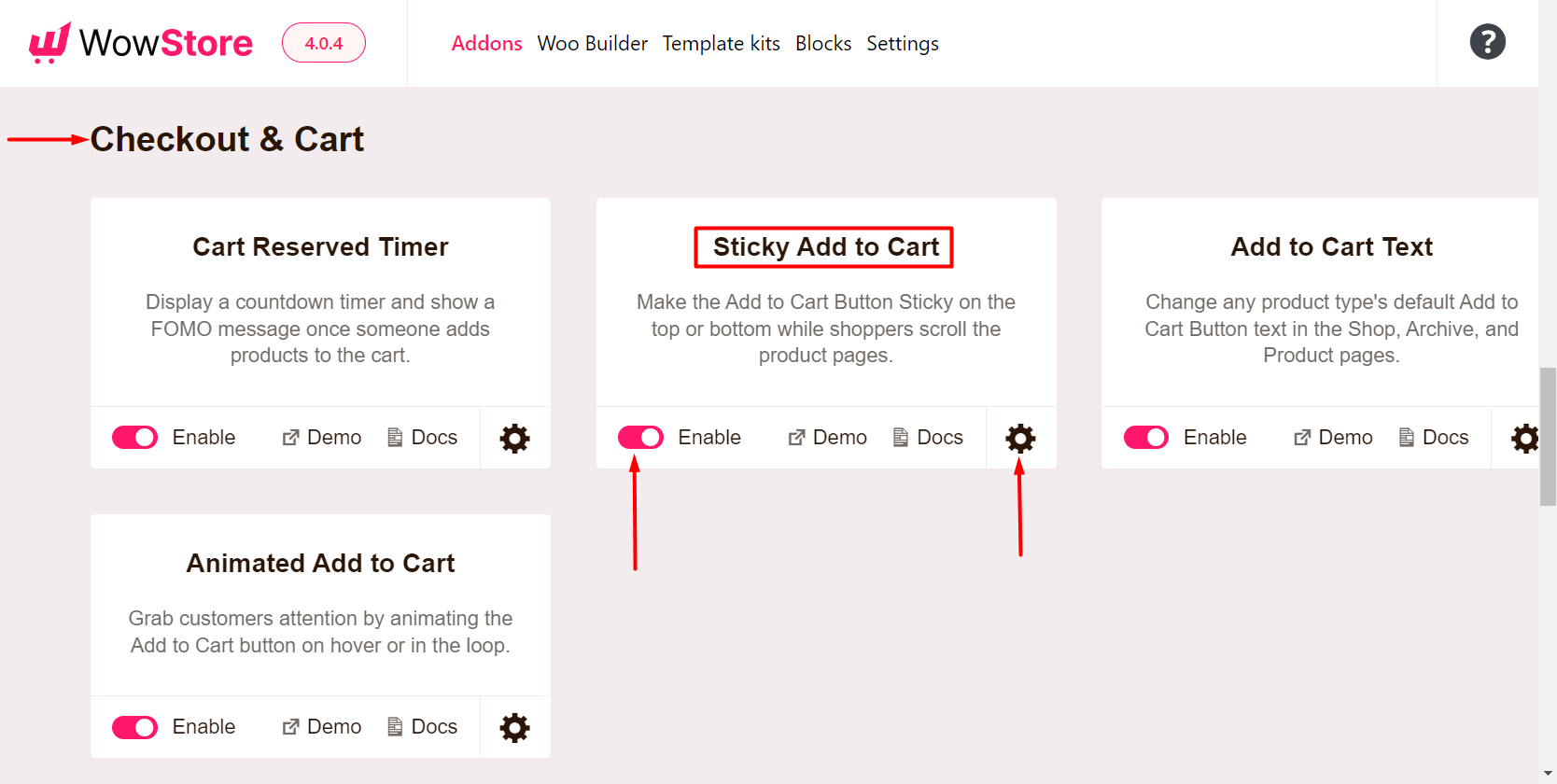 Enabling the Sticky Add to Cart Button Addon