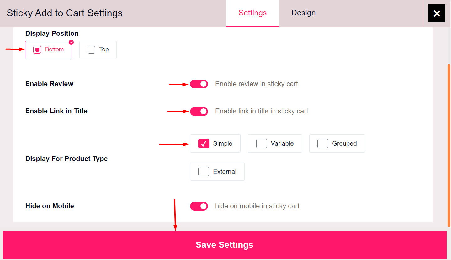 General Settings for Using Sticky Cart Button