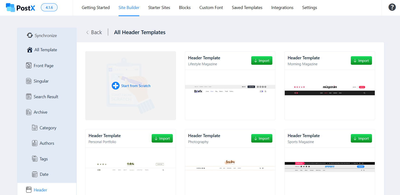 Gutenberg builder header footer templates