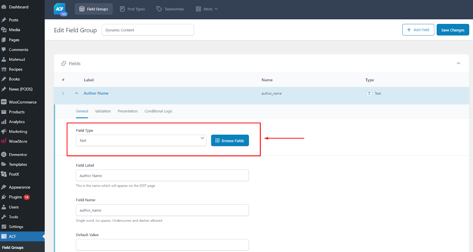 configuring field group in ACF