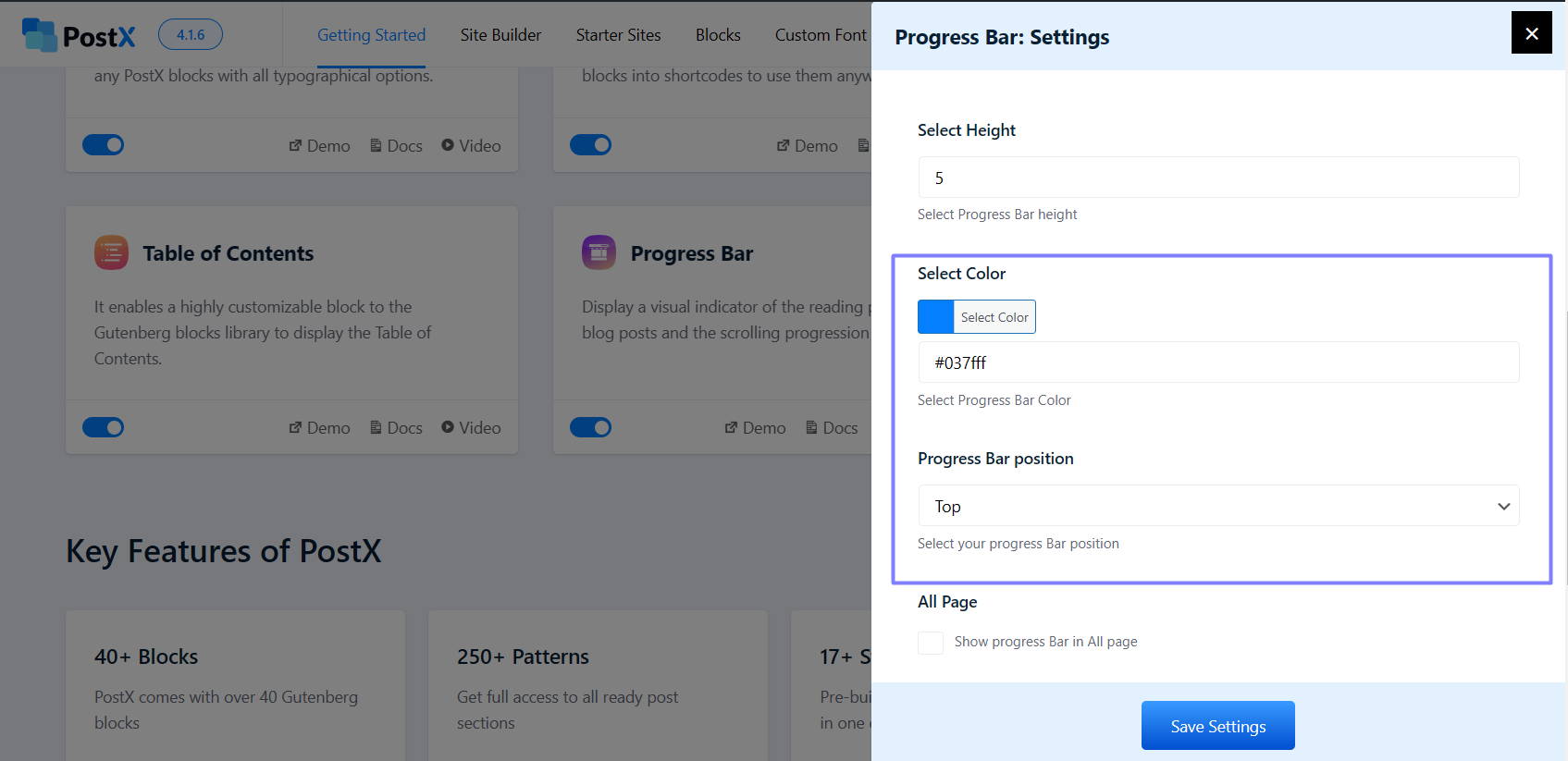 customize the color and position of progress bar