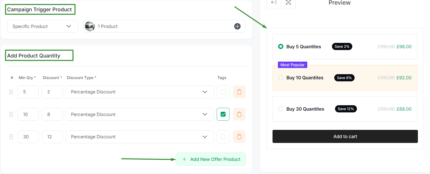 Bulk product discount setup