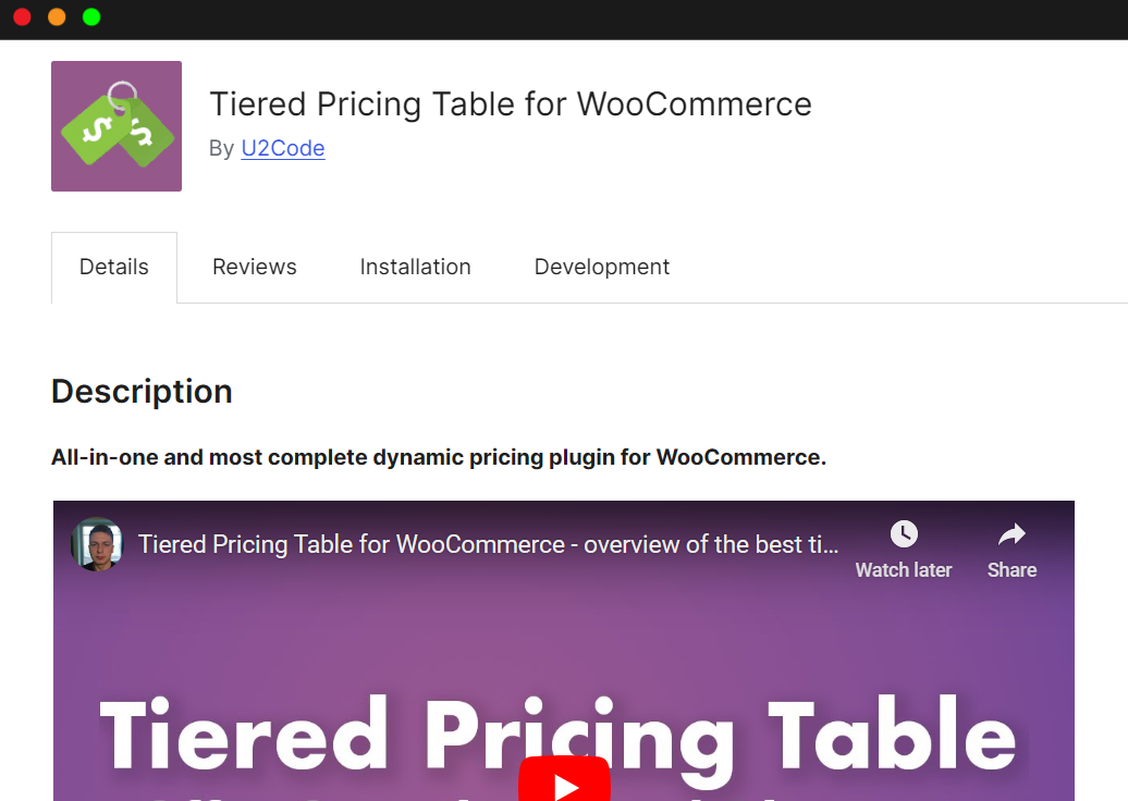 Tiered Pricing Table for WooCommerce