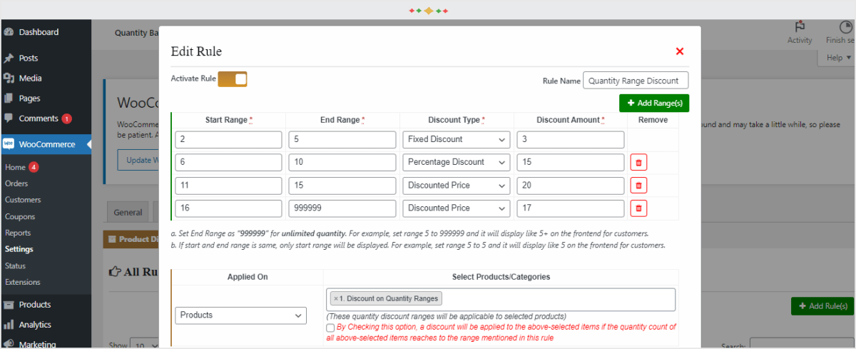 WooCommerce Quantity Discount and Pricing plugin backend