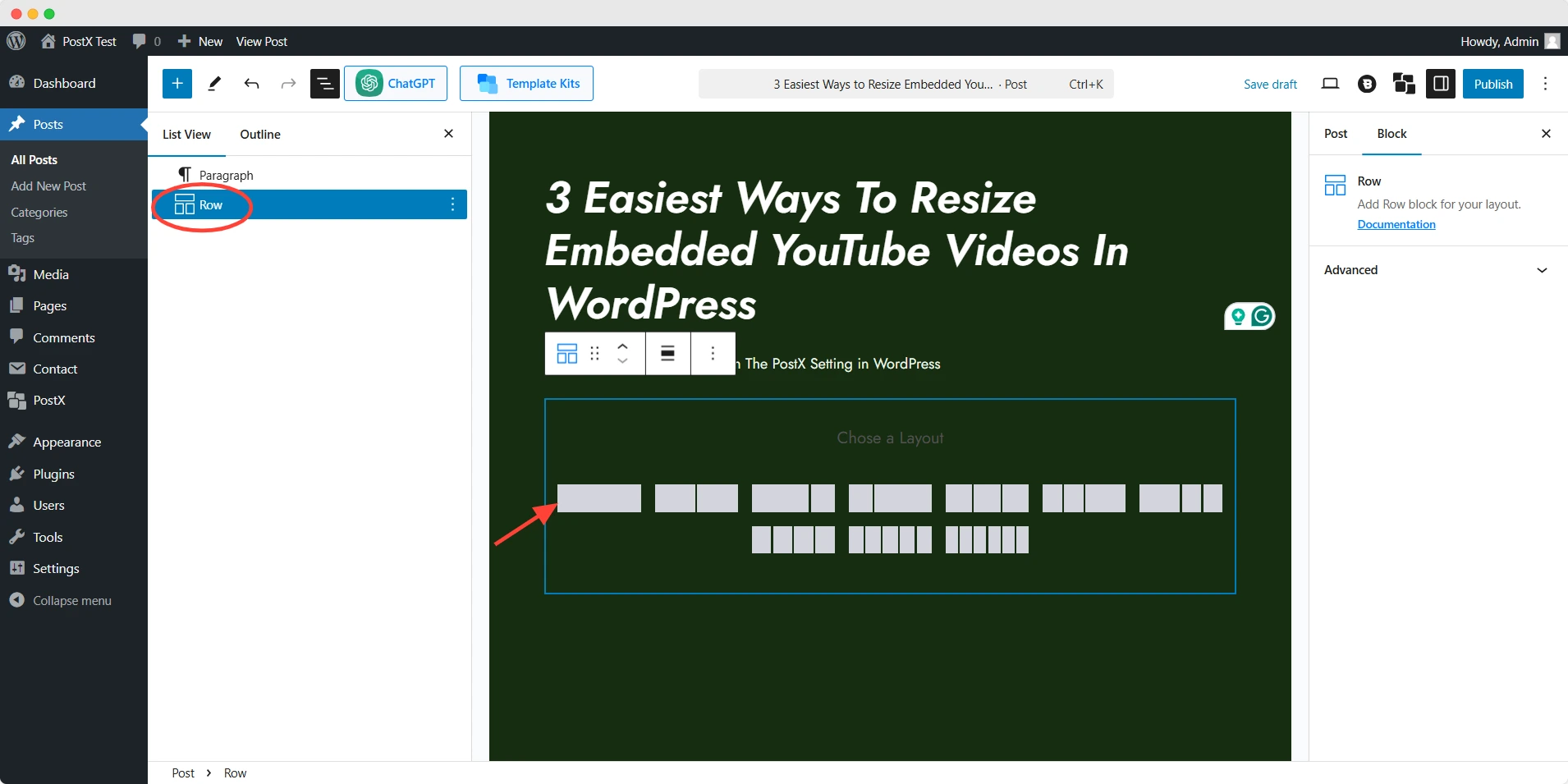 Add a Row Block & Embed the Video