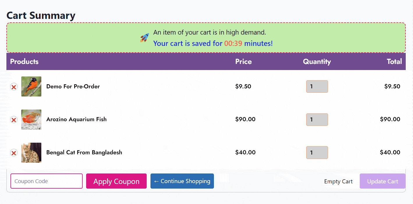 cart reserved timer